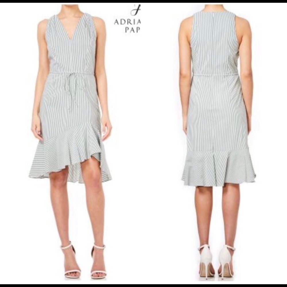 Adrianna Papell Cotton Stripe Bell Sleeve Dress Sz 12